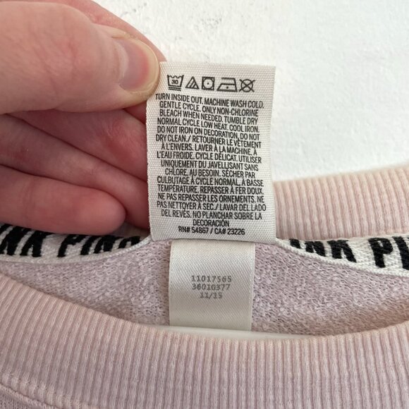 VS PINK VICTORIAS SECRET Varsity Crew Baby Pink Double Sided Crewneck Sweatshirt - Picture 12 of 16